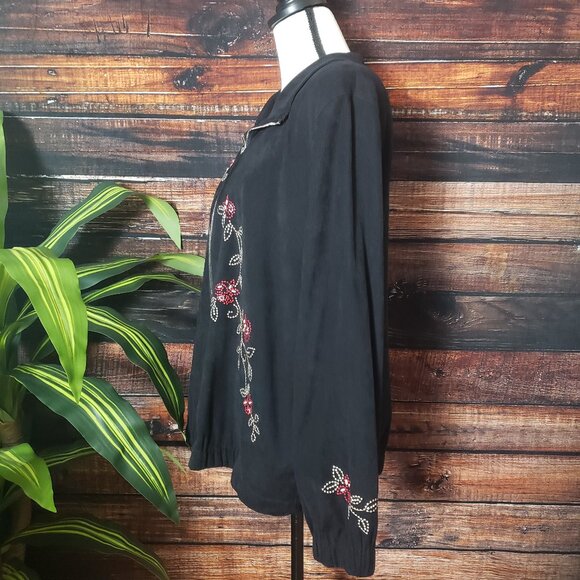 Napa Valley Jacket XL Black Floral Embroidered Beaded Full Zip - Picture 5 of 10